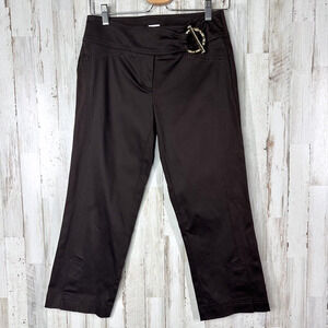 Cache Crop Pants 4 Brown Toggle Belt Chocolate Brown Sateen Dressy Party NEW